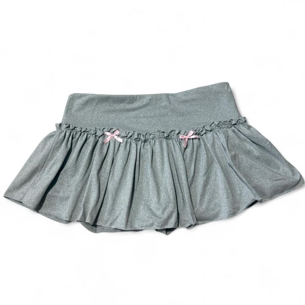 Gray Ruffle Mini Skort Pink Bow Detail Built In Shorts Women’s Medium